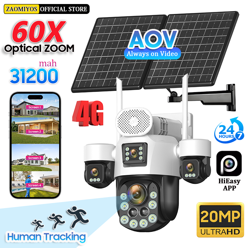 Home Security And Cctv - 4 Lens Outdoor 360° Surveillance Solar