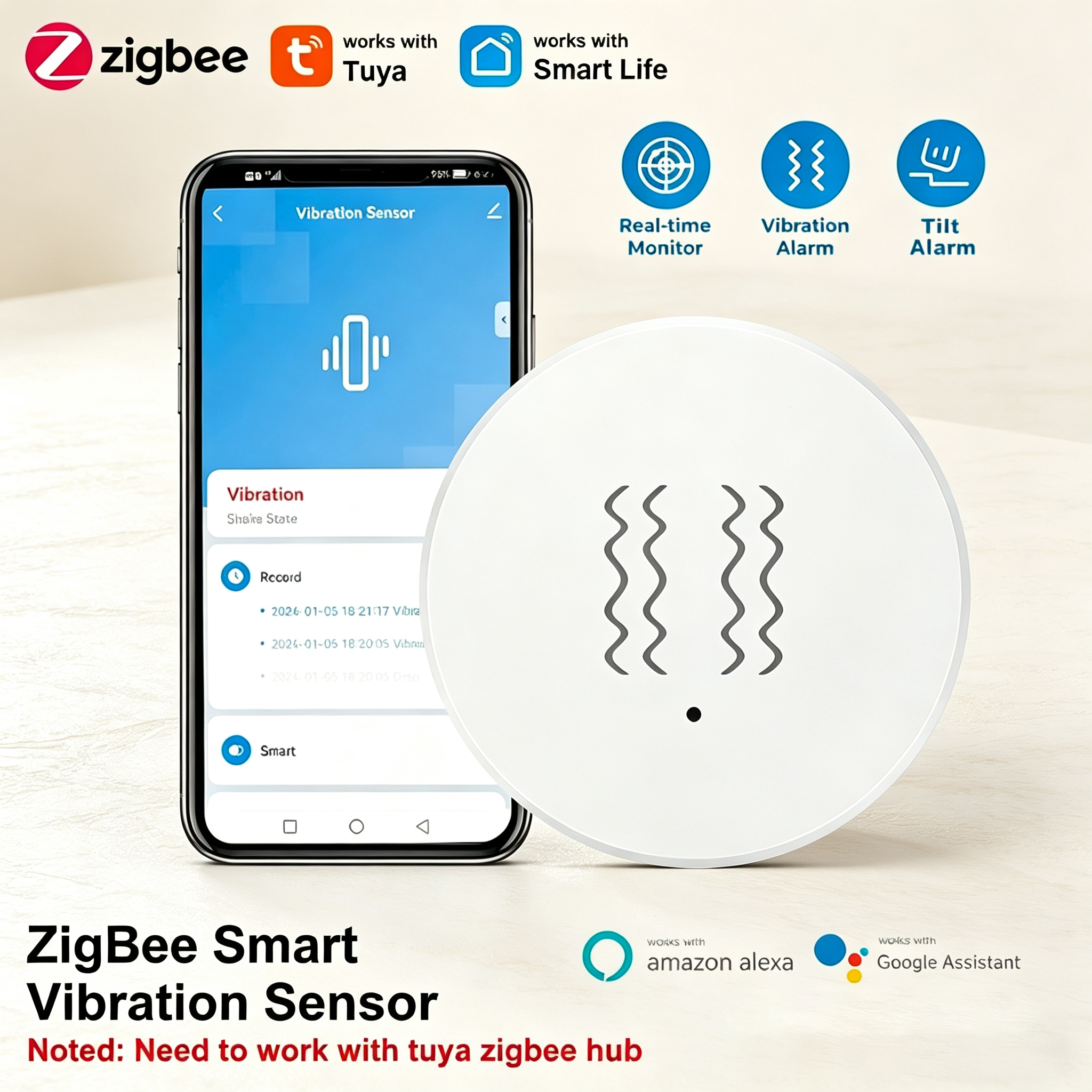Home Security Technology - Tuya ZigBee Smart Vibration & Tilt